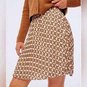EUC J.Crew Geo Floral Pleated Mini Skirt Brown Cream 10, M